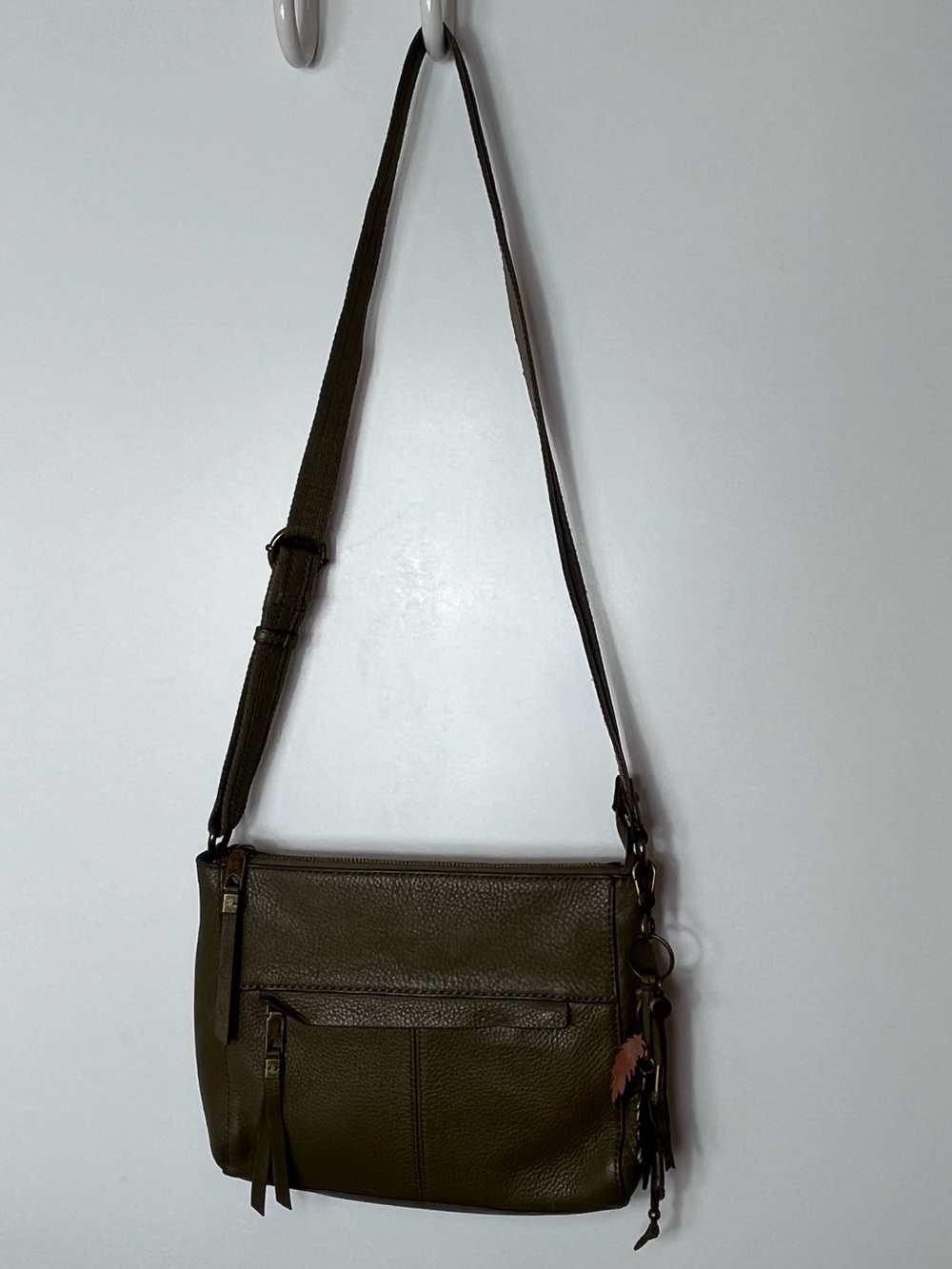 The Sak Crossbody Bag Olive Green Pebble Leather Feather Tassels